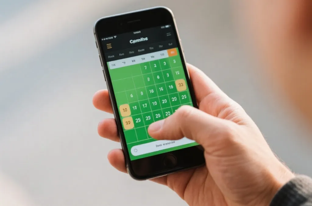 A hand holding a mobile device with a calendar app displaying football match dates, highlighting organized planning